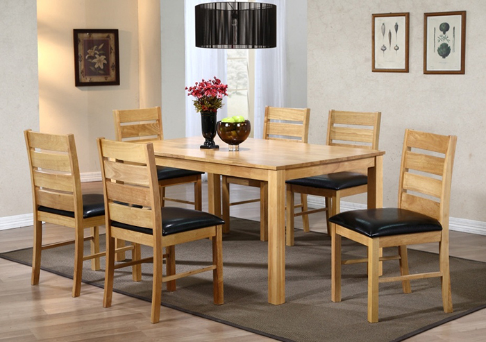Fairmont Rubberwood Dining Set In Natural Finish With 6 Chairs - Click Image to Close